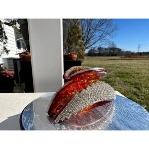 Sparkling Rhinestone Claw Clip Amber Orange Hair Accessory Women